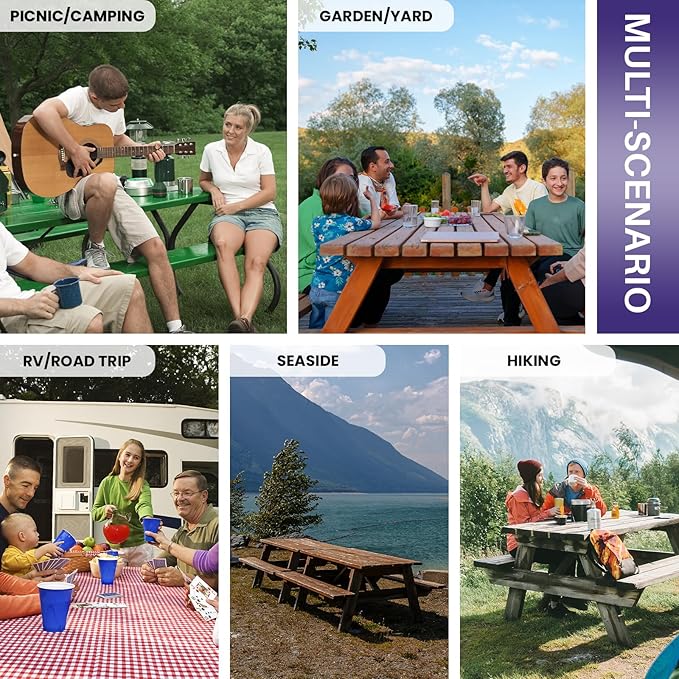 Picnic Table Cover with Bench Covers Fitted Elastic Non Slip Water Resistant Camping Tablecloths for 6 Foot Rectangular Tables Travel Trailer Gadgets Summer Garden Supplies Gifts for Couples