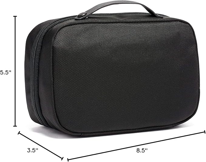 TUMI Alpha Split Travel Kit - Compact Toiletry Bag for Men & Women - Features Removable Leather Handle & 3 Zip Pockets - Black