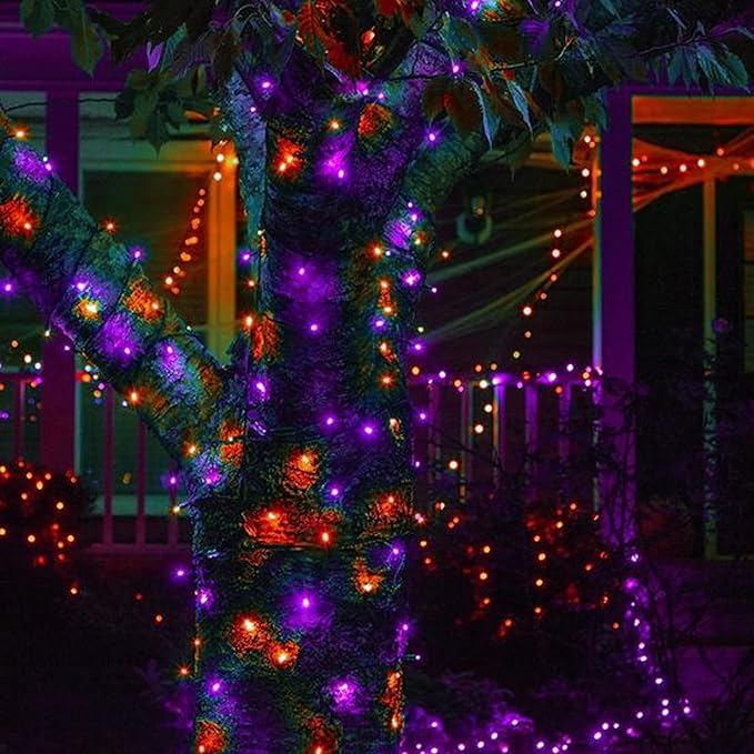 Dazzle Bright Purple & Orange Halloween 33FT 100 LED String Lights, Waterproof Connectable String Lights, Plug in Halloween Decorations for Party Garden Yard Indoor Outdoor