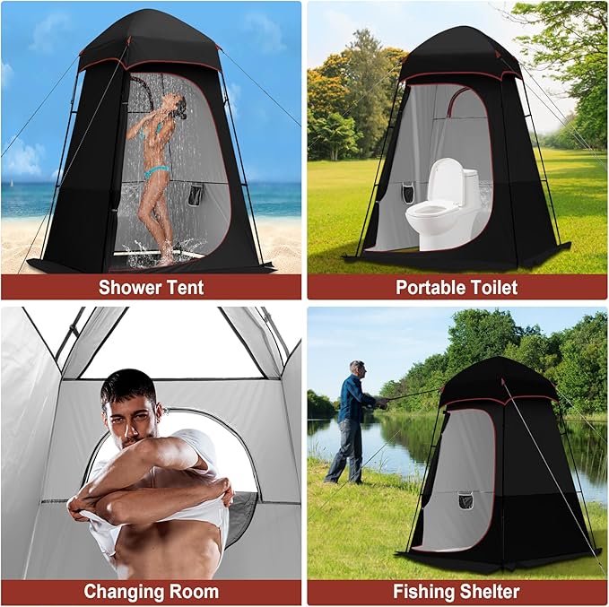 Camping Shower Tent, 7.9 FT Extra Tall Oversize Privacy Tent, Portable Outdoor Bathroom Toilet Tent with Floor, Easy Set Up Privacy Shelter for Dressing, Hiking, Fishing, UPF50+