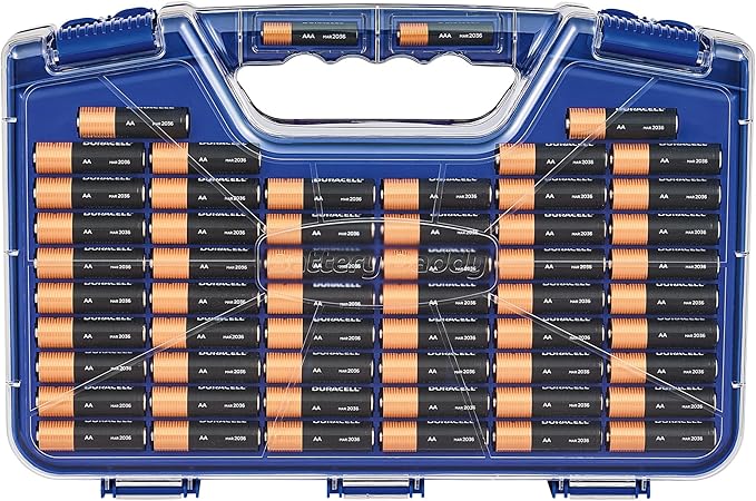 Ontel Battery Daddy Storage & Organizer Case with Tester, Stores & Protects Up to 180 Batteries, Double-Sided, Durable Design with Clear Locking Lid, Secure Latches & Portable Carrying Handle - Blue