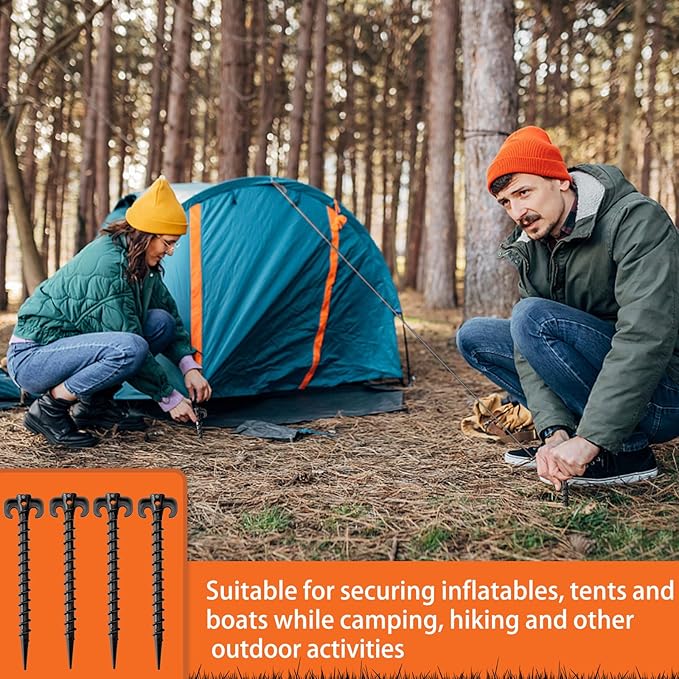 AUGSUN 16 Pack Plastic Tent Stakes Heavy Duty, Black Sand Stakes for Beach 7.5 Inch Screw in Tent Stakes Spiral Ground Anchors Tent Pegs Canopy Stakes for Inflatables Outdoor Camping Hiking Garden