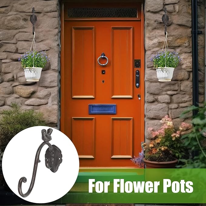Moxweyeni 2 Pcs Cast Iron Plant Hangers Outdoor 10" Heavy Duty Hanging Basket Brackets Lovely Bird Shape Decorative Wall Hangers for Flower Pots Bird Feeder Wind Chime Lantern(Rust)