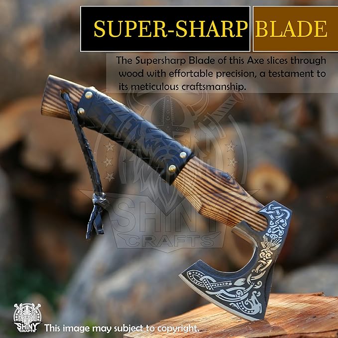 SHINY CRAFTS- Axes Berserker Axe Hatchet Tomahawk Norse Axe-Viking Axe Real Hatchet Viking - Gift for Men Camping Hatchet Bearded Axe - Leather Sheath (SCA 19)