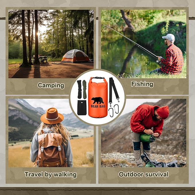 1 Set Bear Food Bag for Camping Ultralight Food Hanging System Includes Waterproof Bear Bag, Nylon Ropes, Hooks for Camping Backpacking