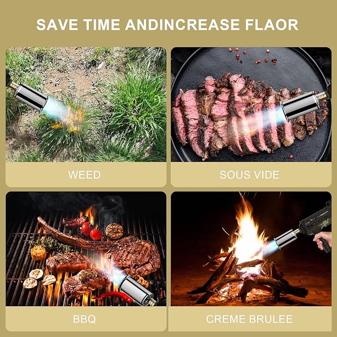 Sondiko Powerful Cooking Propane Torch Gun, Culinary Torch Campfire Starter, Adjustable Torch Burner for Searing Steak, BBQ, Welding (Propane Tank Not Included)