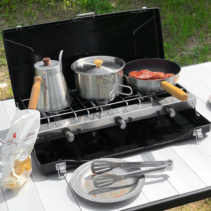 KingCamp Camping Cookware Set 304 Stainless Steel Campfire Cooking Pots Pan and Kettle with Travel Tote Bag for Camping Outdoor Kitchen Cooking Picnic for 4-6