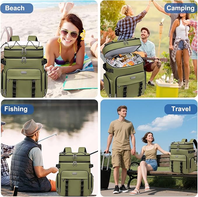 Weitars Insulated Cooler Backpack,Double Deck Waterproof Soft Cooler Bag,Backpack Coolers Leak Proof Lunch Backpack for Men Women for Travel,Camping,Picnic,Beach,Picnic,Outdoor 31L/52 Can