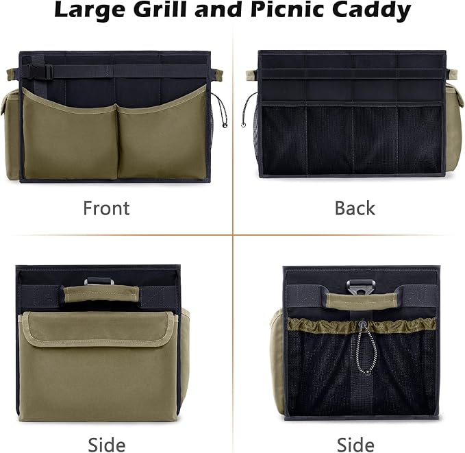 Large Grill Caddy with Paper Towel Holder โ Collapsible BBQ Organizer for Camping, Tailgating, RV, Boating โ Grilling Gifts for Men โ Griddle Tote Bag with Shoulder Strap โ Outdoor Essentials