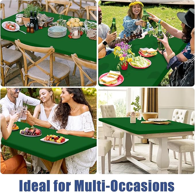 Spandex 5 Foot Rectangle Table Cloth 2 Pack, Elastic Fitted Tablecloths for Picnic, Stretch Washable Patio Table Cover for Outdoor, Camping, Banquet and Parties (Emerald Green, 30"x60")