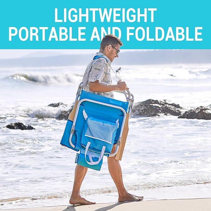 #WEJOY Folding Beach Chair for Adults, 4-Position Aluminum Lightweight Beach Chair, Low Sands Chairs with Shoulder Strap, Cup Holder and Padded Headrest, Supports 265lbs for Lawn