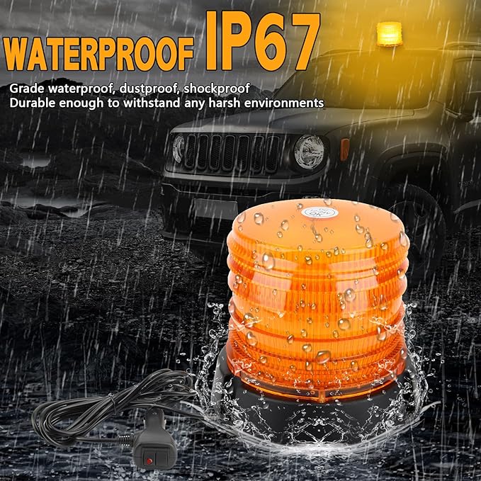 60 LED Amber Magnetic Strobe Light, 12-24V Rooftop Warning Flashing Light, Emergency Beacon Light for Pickup Truck, Forklift, Engineering Vehicles and Golf Carts