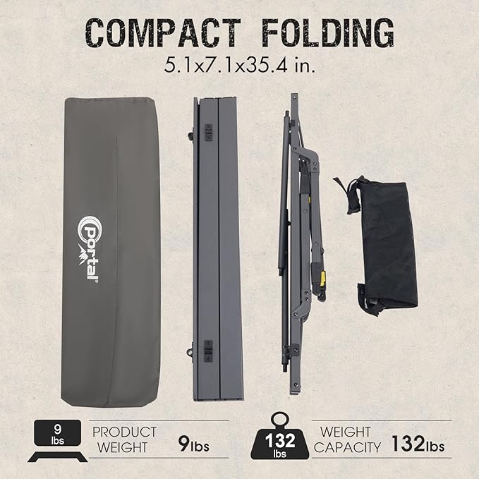 PORTAL Outdoor Folding Portable Picnic Camping Table with Adjustable Height Aluminum Roll Up Table Top Mesh Layer, Dark Gray