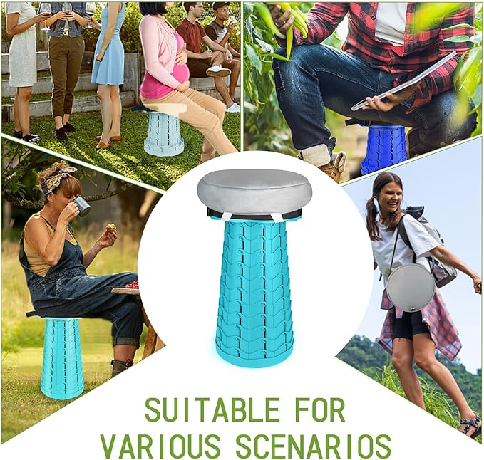 Deer's Life Portable Collapsible Stool with Cushion Pad, Retractable Folding Telescopic Camping Seat for Adults, Small Lightweight Sturdy Adjustable Stools for Travel,Kitchen,Garden,Fishing