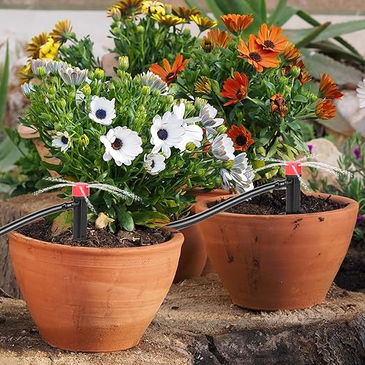 Drip Irrigation Emitters, 50Pcs Drip Irrigation Parts Drip Emitters for 1/4" Drip Irrigation Tubing, Adjustable 360 Degree Water Flow Drippers Spray Emitters for Flower Plant Watering System