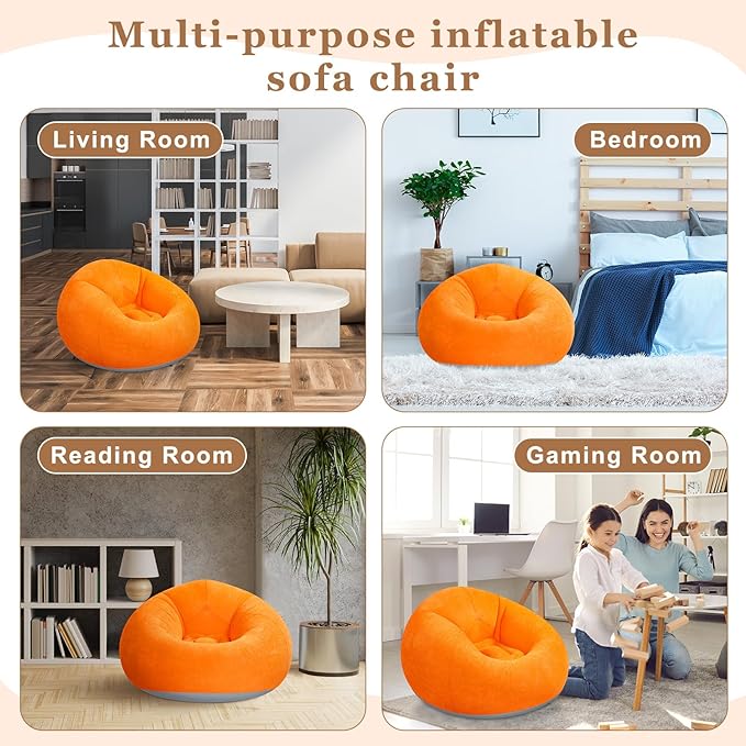 Realspring 6 Pcs Bean Bag Chairs for Adults Inflatable Chairs with Electric Air Pump,Blow up Couch Folding Portable Inflatable Couch Lazy Sofa for Reading Living Room Camping (Orange)