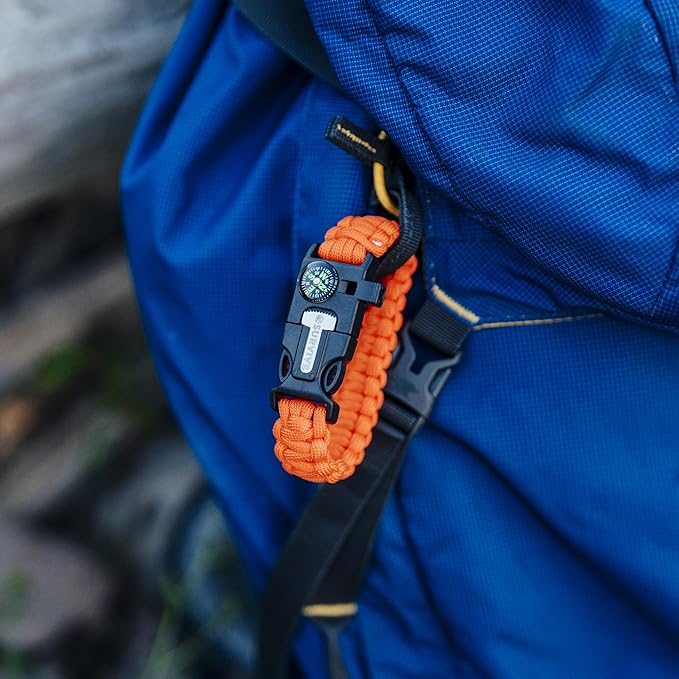 SURVIVE Paracord Bracelet, Pack of 2, Emergency Hiking Survival Kit Fire Starter Compass Whistle, 3 Wrist Sizes: Small Medium Large, 8.5-10 ft Continuous Strand Flint Steel Scraper 5 in 1