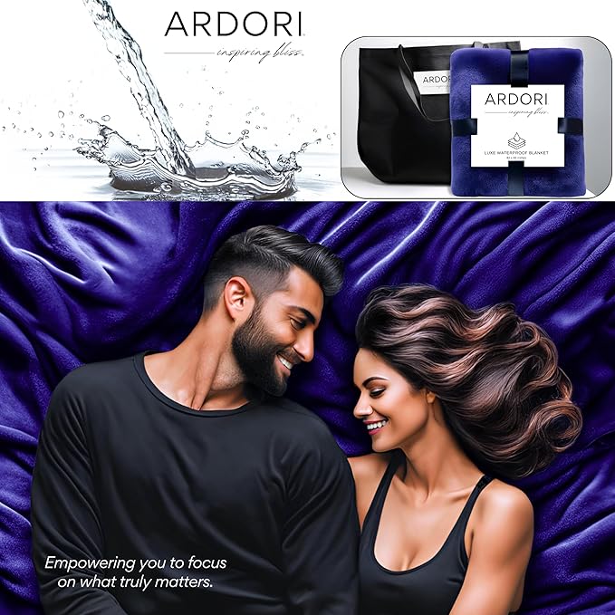 Waterproof Blanket King Size (Indigo, 82x82") Absorbent, Leakproof Fleece Protector for Bed, Couch - Water Proof and Stain Resistant, Plush Throw Blankets, Moisture Repellant Top Cover, Sherpa Throws