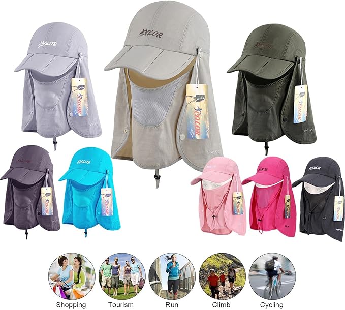 icolor Sun Hats for Men Women with Neck Flap,Foldable Sun Cap Fishing Sun Hats,UPF50+ Sun Protection Ponytail Hats