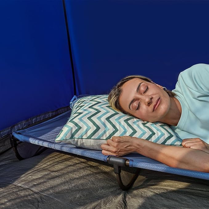 TIMBER RIDGE Lightweight Aluminum Camping Cot, 20-Second Quick Set-Up Folding Cot with Zipper Closure, Portable Carry Bag Included for Camping, Travel and Outdoors, Support up to 225lbs, Blue