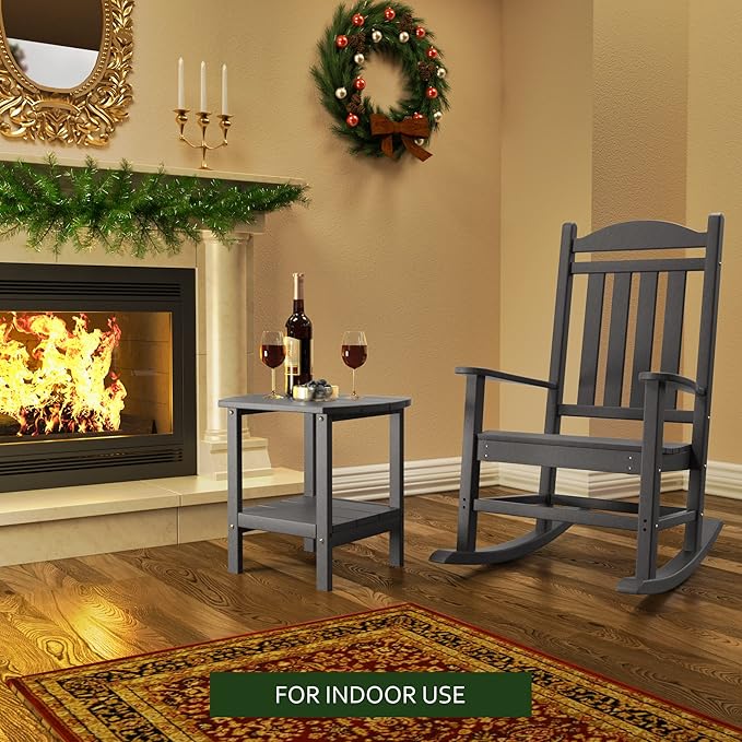 TORVA Patio Adirondack Side Table, Outdoor End Tables All-Weather Resistant HDPE Humidity-Proof Long Time Use for Deck, Lawn,Garden, Porch, Backyard End Table(Gray Color-2 Tier)