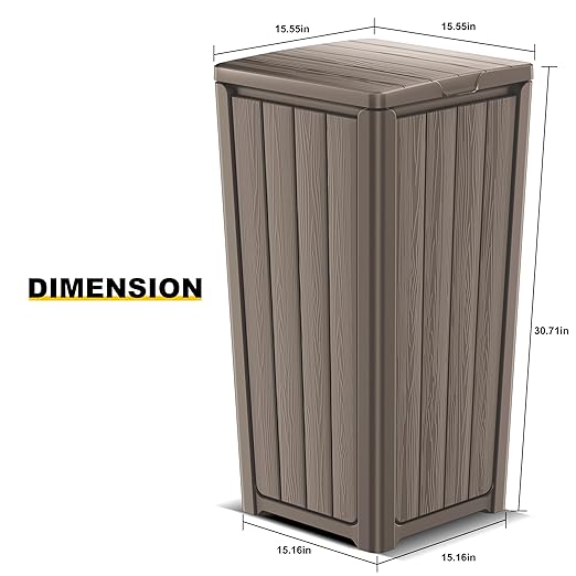 Vixzen 36 Gallon Kitchen Trash Can with Lid,Outdoor Waterproof Resin Waste Bin,Lightweight,Sturdy Garbage Bin for Patio,Kitchen,Backyard,Grey