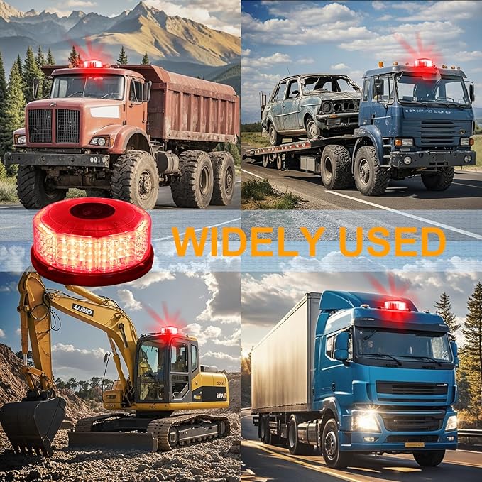 Red Beacon Light, 7" LED Rotating Beacon Red Flashing Safety Warning Lights Magnetic Beacon Emergency Strobe Lights for Trucks Trailer Tractor Forklift Golf Carts Construction Vehicles