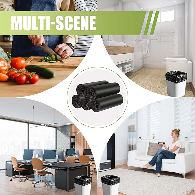 Zhuqing 3 Gallon Trash Bags, 10L Biodegradable Garbage Bags, 100 Counts Compost Wastebasket Liners Bags for Kitchen Bathroom Office, Black