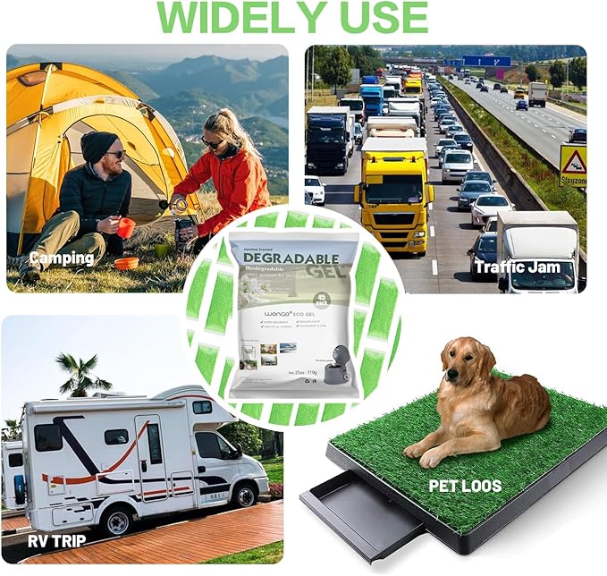 Wenge Portable Toilet Powder, 45Pack Jasmine Scent Pee Powder Solidify Body Fluids in 1 Min, Easy to Port Waste Liquid, for Camping Portable Toilet, Solidifies Urine & Diarrhea in Pet Loo