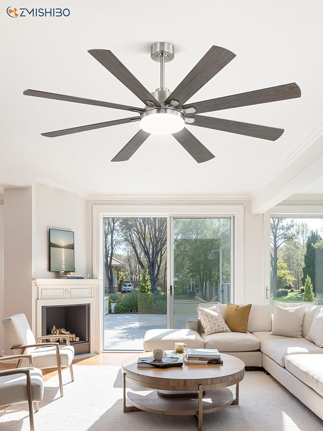 65 Inch Ceiling Fan with Light, Brushed Nickel Ceiling Fan with Large LED Panel, Quiet Reversible DC Motor, 6-Speeds, 3CCT, Indoor/Outdoor Ceiling Fans with Lights for Patio, Livingroom, Bedroom