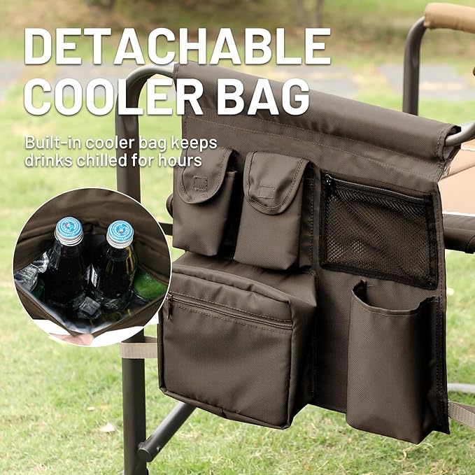 TIMBER RIDGE XXL Upgraded Oversized Directors Chairs with Foldable Side Table, Detachable Side Pocket, Heavy Duty Folding Camping Chair up to 600 Lbs Weight Capacity (Brown) Ideal Gift, 2 Pack