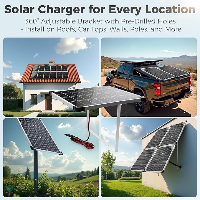 Solar Panel Kit 20W 12V with MPPT Controller, Solar Battery Trickle Charger Maintainer, Waterproof Solar Panel with Adjustable Mount Bracket for Boat RV Motorcycle Marine
