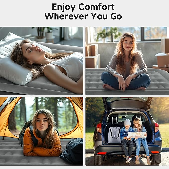 Air Mattress Queen with Built-in Pump 18", Comfortable Self-Inflating Air Mattress with High-Speed Pump, Durable Blow Up Mattress Queen with Storage Bag for Guests, Camping, Travel