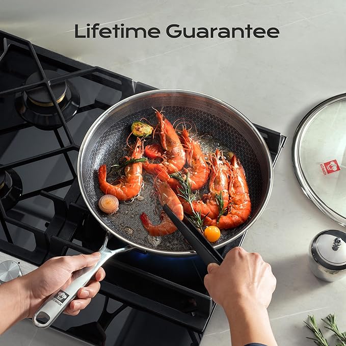 10in Nonstick Frying Pan - Stainless Steel Skillet, Dishwasher & Oven Safe, Compatible with Induction & Gas Stoves, Non-Toxic & Easy to Clean