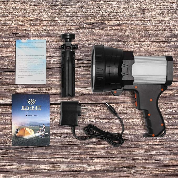 BUYSIGHT Rechargeable Spotlight,1000,000-Lumen Spot Lights Hand held Large Flashlight Handheld Spotlight Lightweight and Super Bright Flashlight (Aluminium_Alloy Silver)