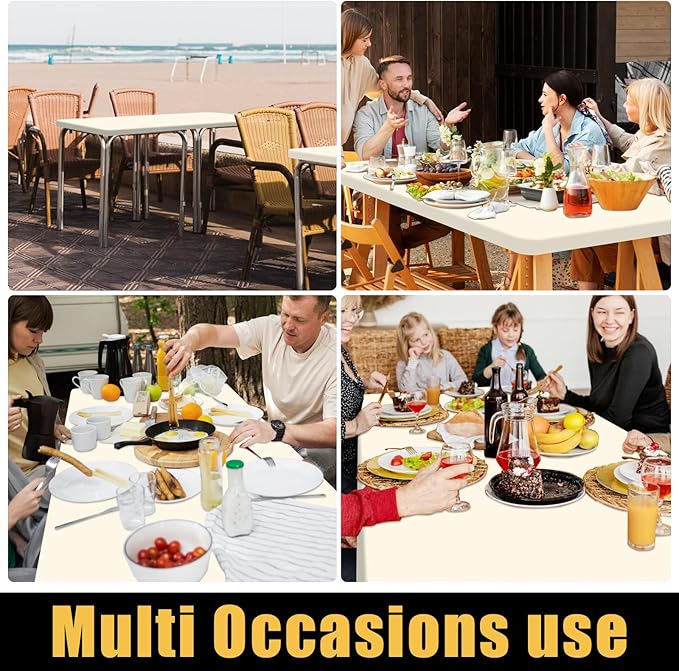 Smiry 2 Pack Rectangle Picnic Table Cloth, Waterproof Elastic Fitted Tablecloths, Washable Polyester Rectangular Patio Table Cover for Camping, Indoor and Outdoor (Beige, 30"x60")