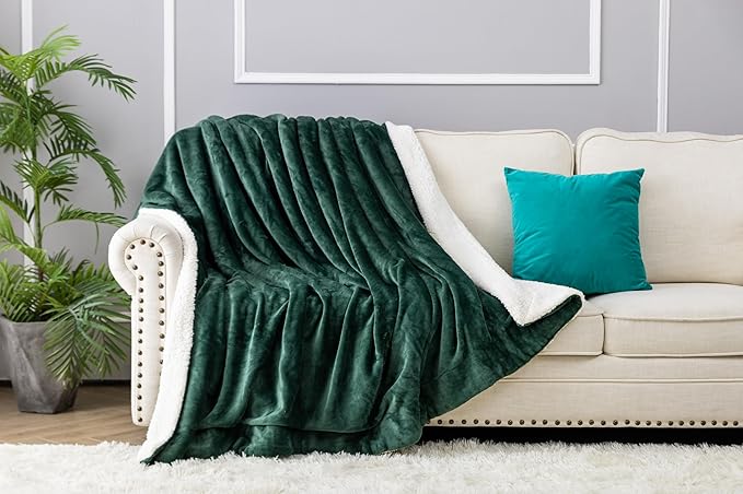 Waterproof King Size Blankets for Bed Spill-Proof, Water Proof & Mess-Free Cozy Flannel Splash Blanket Reversible Mattress or Furniture Protector for Queen, King Beds(Emerald Green)