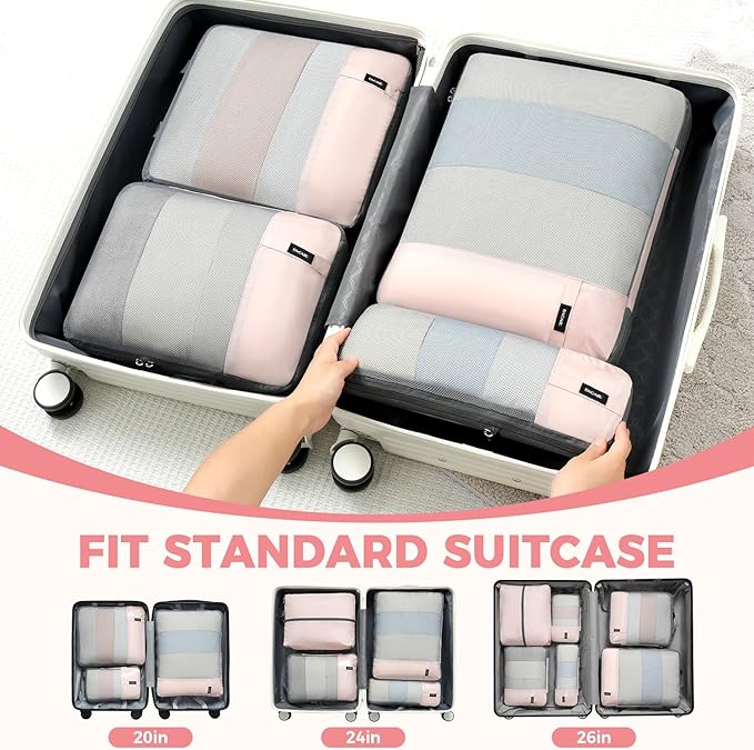 BAGAIL 6 Set/4 Set Lightweight Compression Packing Cubes for Travel, Anti-Tearing Expandable Organizer Bags for Suitcase