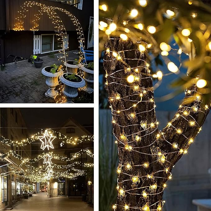 4-Pack Solar String Lights for Outside, Total 400LED Solar Lights Waterproof, Outdoor Twinkle Light Copper Wire 8 Modes Fairy Light for Xmas Tree Garden Party Wedding Decor (Warm White)
