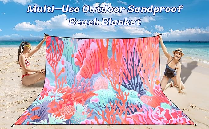 Beach Blanket Waterproof Sandproof Extra Large Beach Mat 79" X 83"/120"x108"for 1-8 Adults Quick Drying Durable Outdoor Picnic Mat for Beach Travel Camping Hiking