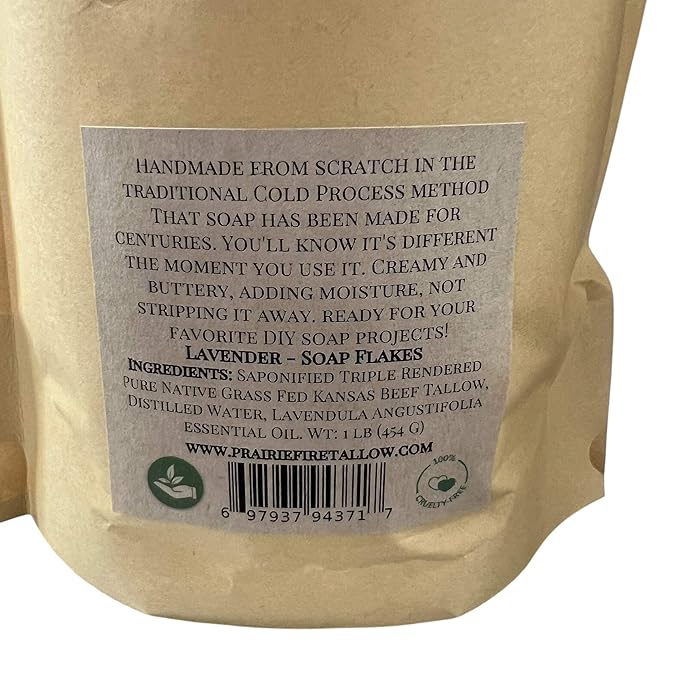 Pure Beef Tallow Soap Flakes - Made in USA - Grass Fed and Finished - Face, Body and Hair - Cleans, Moisturizes, Soothes, and Hydrates. Natural and Organic Peppermint