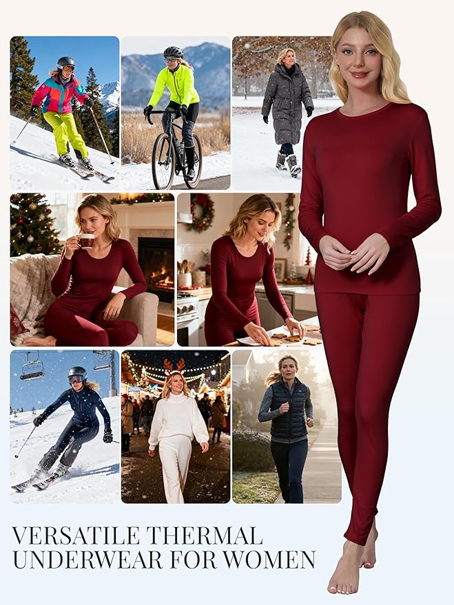 VZV Thermal Underwear for Women, Long Johns for Women Thermal Sets Fleece Lined Base Layer Top and Bottom Set