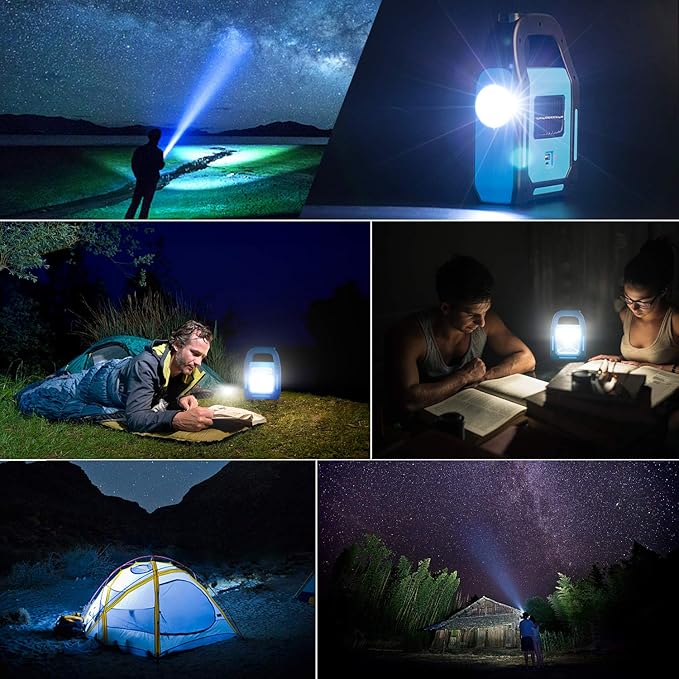 1 Pack 3 in 1 Solar USB Rechargeable Brightest COB LED Camping Lantern, Charging for Device, Waterproof Emergency Flashlight LED Light