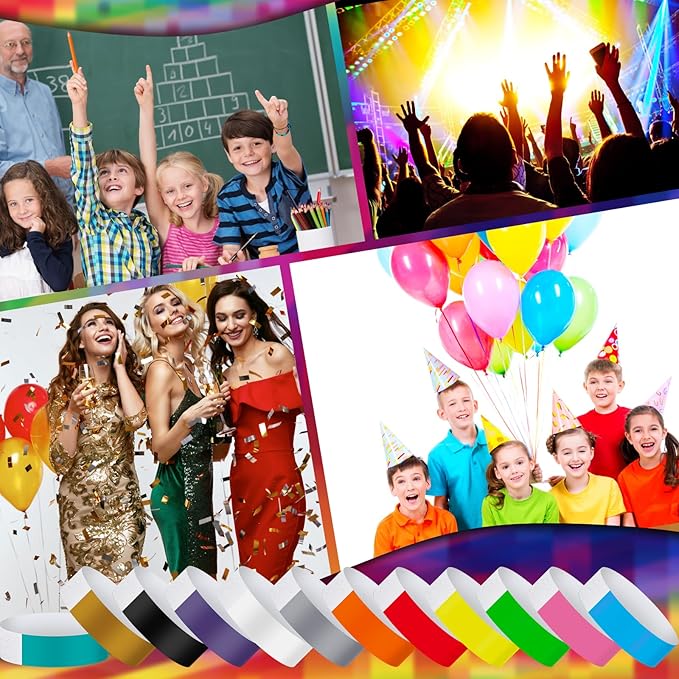 Tudomro 12000 Pcs Paper Wristbands for Events Arm Hand Lightweight Neon Colored Concert Party Wristbands Adhesive Paper Bracelets Waterproof(Colorful)