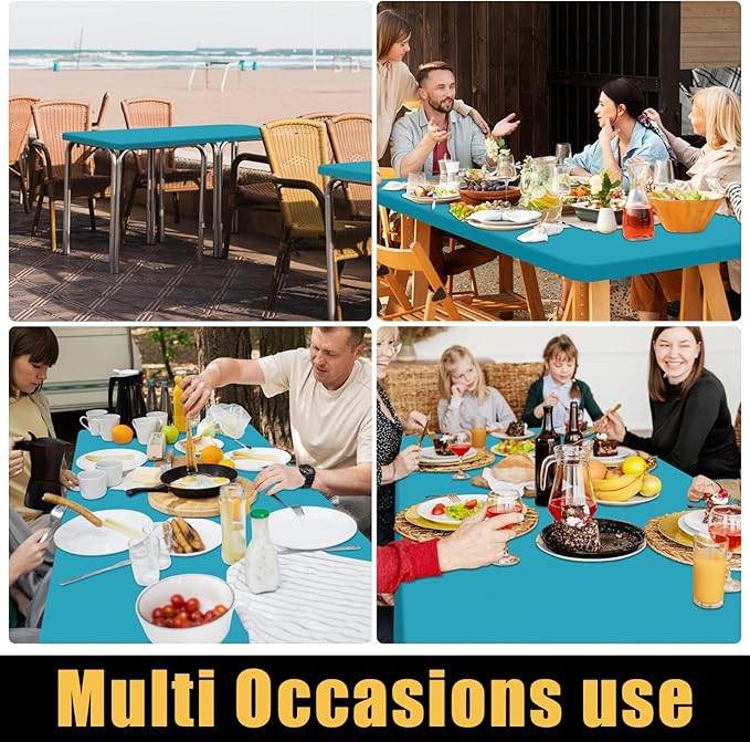 Smiry 2 Pack Rectangle Picnic Table Cloth, Waterproof Elastic Fitted Tablecloths, Washable Polyester Rectangular Patio Table Cover for Camping, Indoor and Outdoor (Teal, 24"x48")