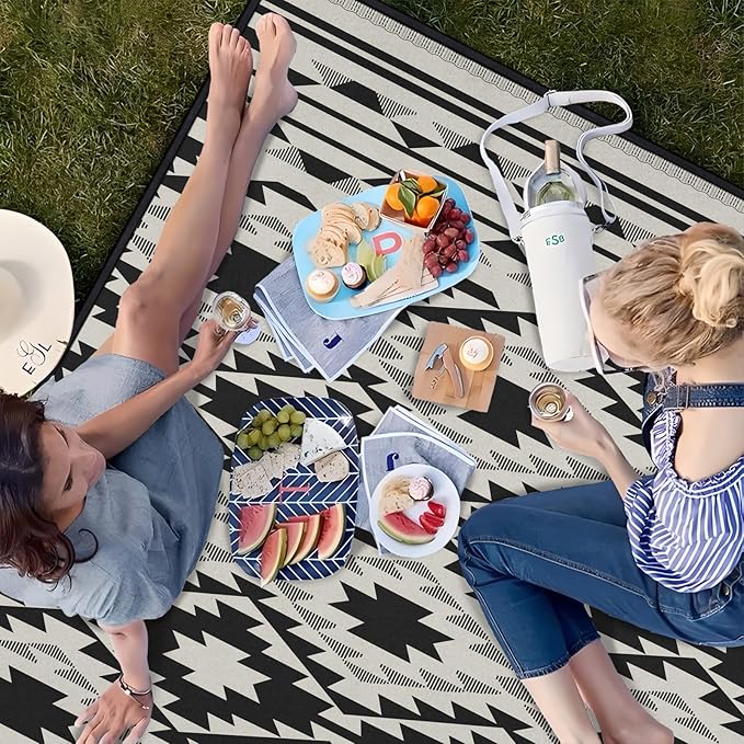Boho Picnic Blankets Waterproof Foldable, 80″X80″ Tribal Large Picnic Mat Outdoor Blanket for Grass, Thick Beach Blanket Sandproof Picnic Accessories for Camping Party Park Patio Hiking