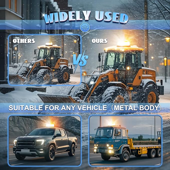 7" Magnetic Beacon Light, Emergency Lights for Vehicles, LED Rooftop Rotating Beacon Light, Amber-White Caution Hazard Beacon Magnetic Strobe Lights for Trucks Tractor Forklifts Boat Car