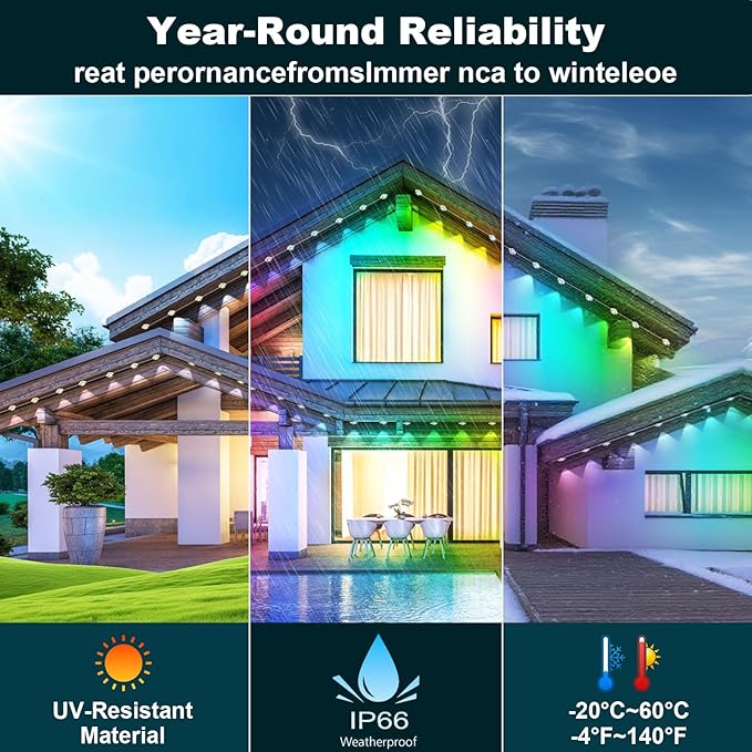 Permanent Outdoor Lights,200FT RGB Eave Light,IP67 Waterproof Lighting for House,Smart LED with App/Remote Control for Outdoor Decor,Garden Decor,Party,Holiday