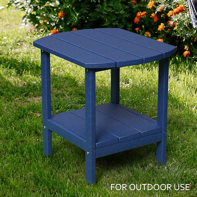 TORVA Patio Adirondack Side Table, Outdoor End Tables All-Weather Resistant HDPE Humidity-Proof Long Time Use for Deck, Lawn,Garden, Porch, Backyard End Table(Navy Blue)(2 Tier)