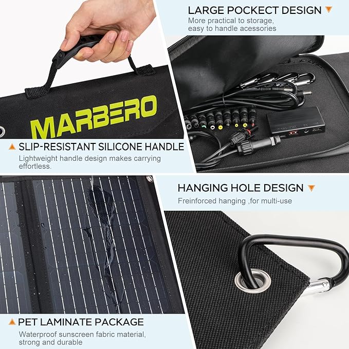 MARBERO Portable Solar Panel 30W Solar Panel Charger 23% High Efficiency Foldable Solar Panels QC3.0 USB & DC Port Compatible with Cell Phone Ipad Laptop IP65 Waterproof for Camping Outdoor Cloudy